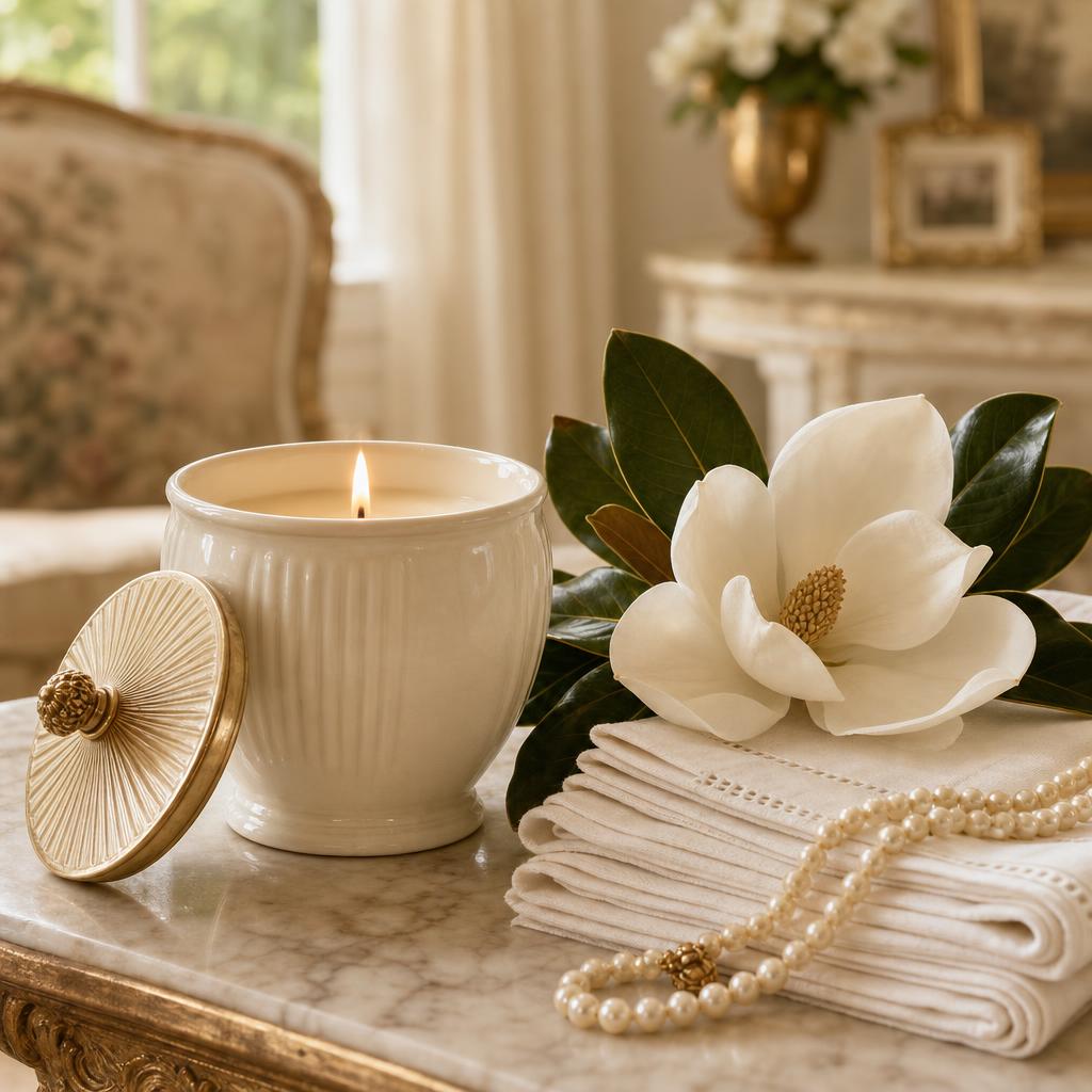 The House Candle N° 02 — Magnolia & Pressed Linen in Magnolia Cream · Tea House Linen